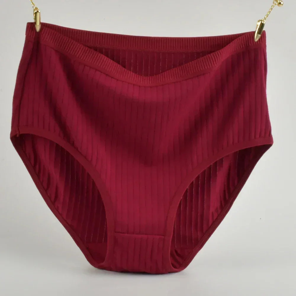1pc Women's Cotton High Waist Panties – Vertical Stripe Plus Size Underwear Breathable Solid Lingerie Shorts Simple Lady Briefs