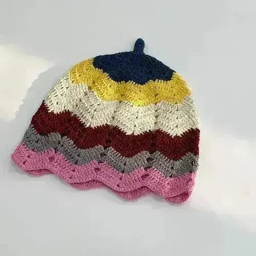 Handmade Knitted Bucket Hat - Cotton Boho Print - All-Season Stretchy Fit