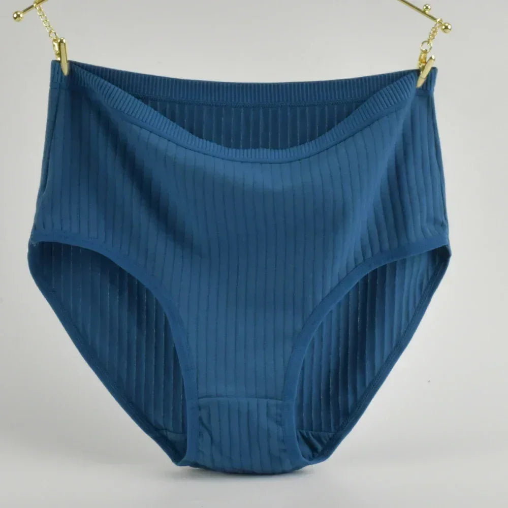 1pc Women's Cotton High Waist Panties – Vertical Stripe Plus Size Underwear Breathable Solid Lingerie Shorts Simple Lady Briefs
