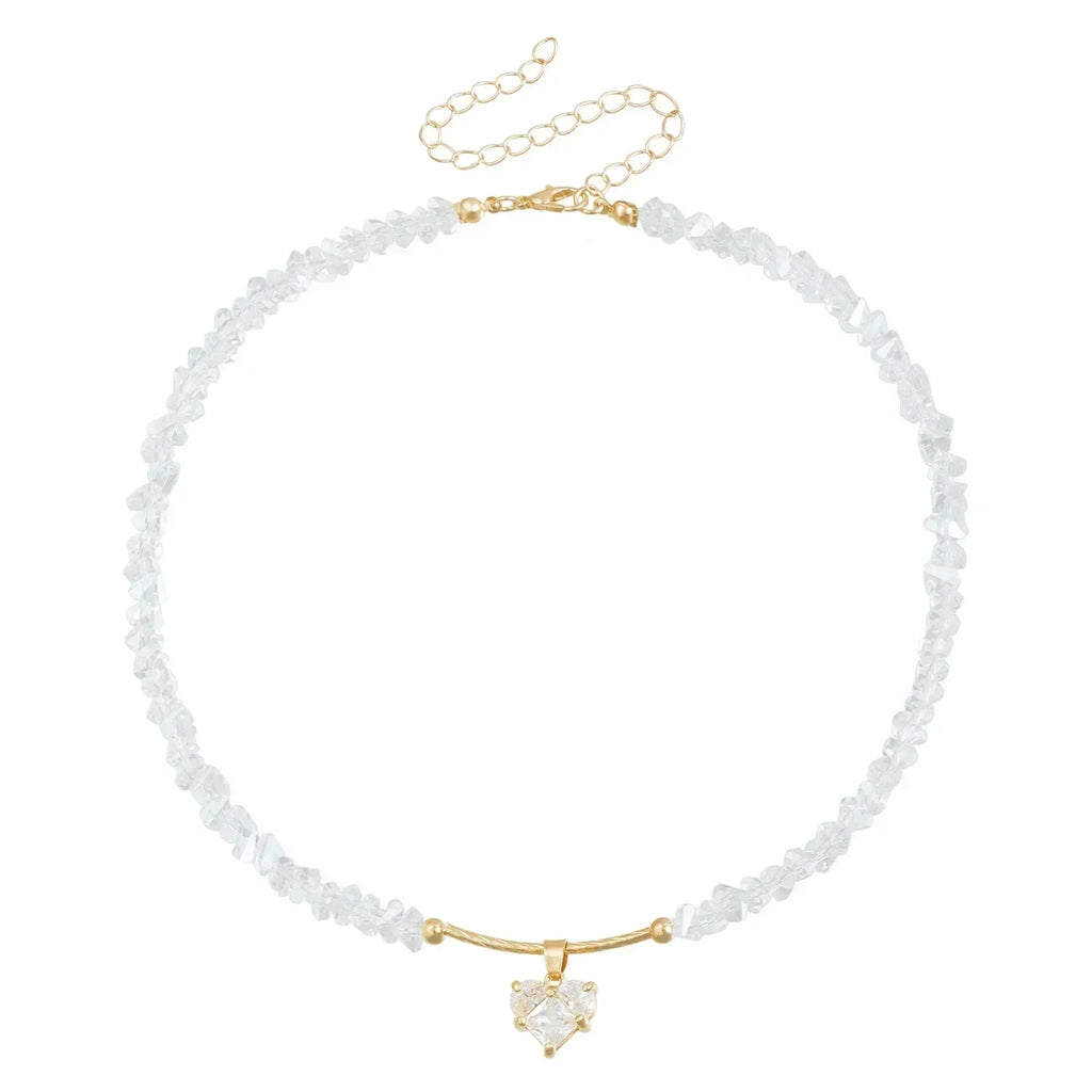Fashion Heart Beaded Necklace for Women Boho Elegant Irregular Crystal Chain Y2K Choker Exquisite Party Gift Jewelry Accessories