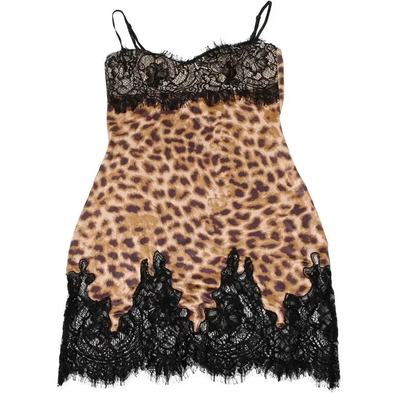 JULISSA MO Patchwork Printed Leopard Lace Women Mini Dress Spaghetti Strap High Waist Dress Summer Slim Elegant Party Club Dress