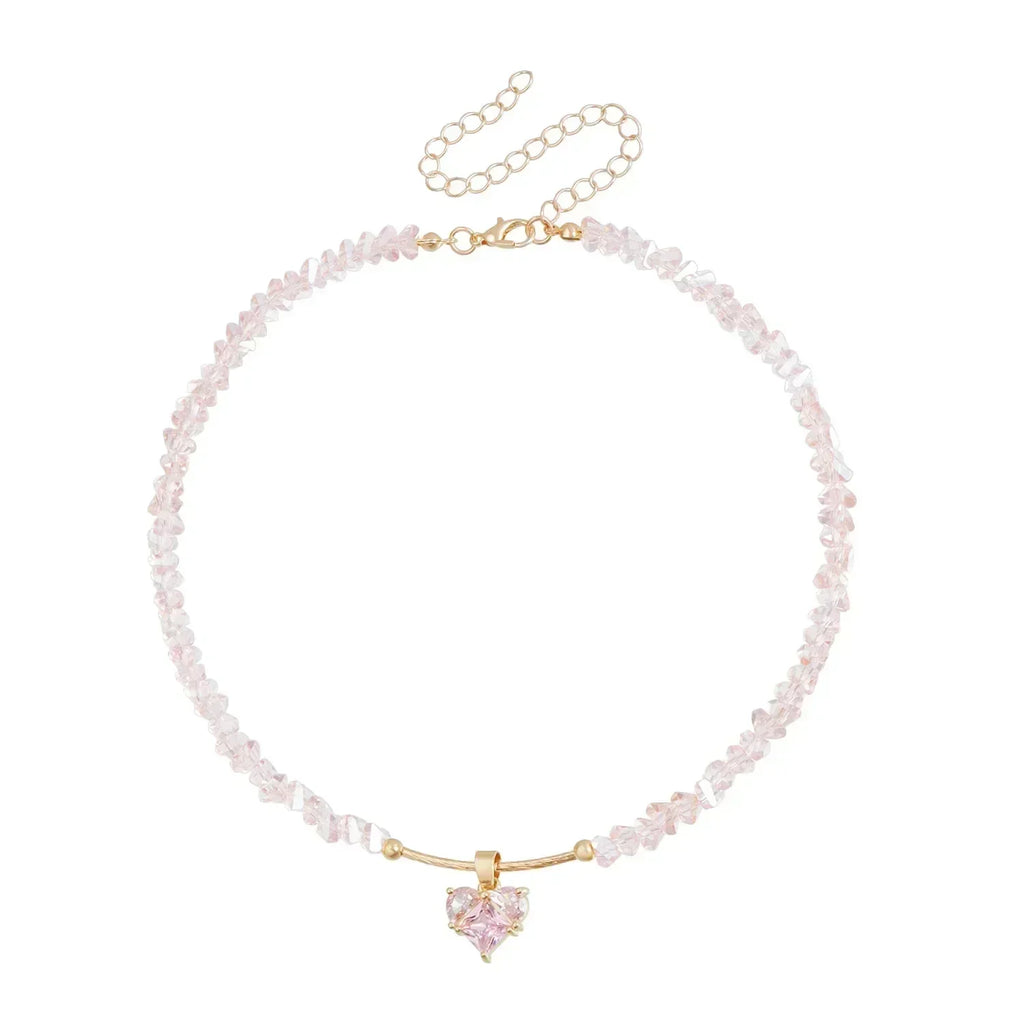 Fashion Heart Beaded Necklace for Women Boho Elegant Irregular Crystal Chain Y2K Choker Exquisite Party Gift Jewelry Accessories