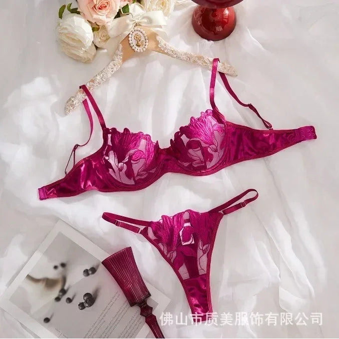 Tornova Sexy Lingerie Woman Lace Transparent Underwear Embroidery Brief Set Bra Kit Push Up Breves Sets Thin Erotic Bras New
