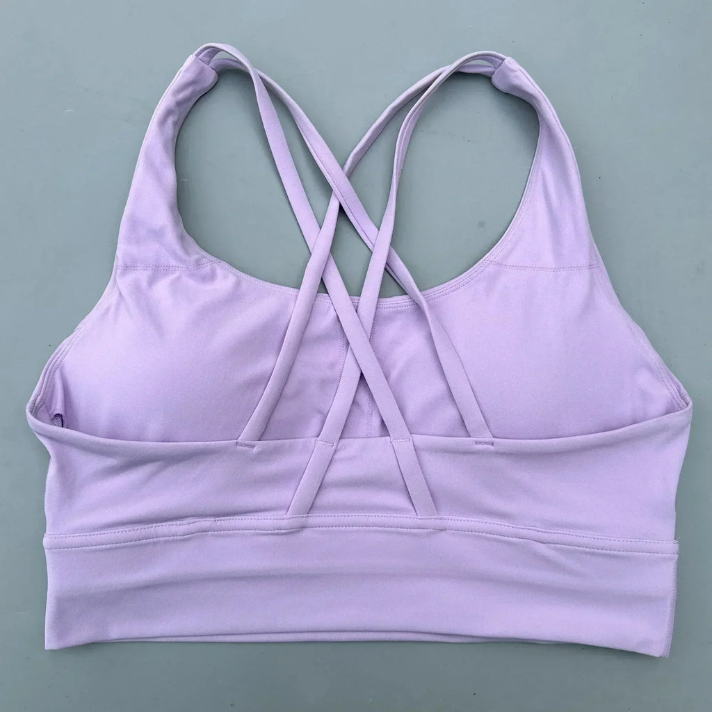 Solid Color Women Cross  Fitness sport Bra soft high strength Tight Top Comprehensive Training Gym Yoga Underwear With Chest Pad