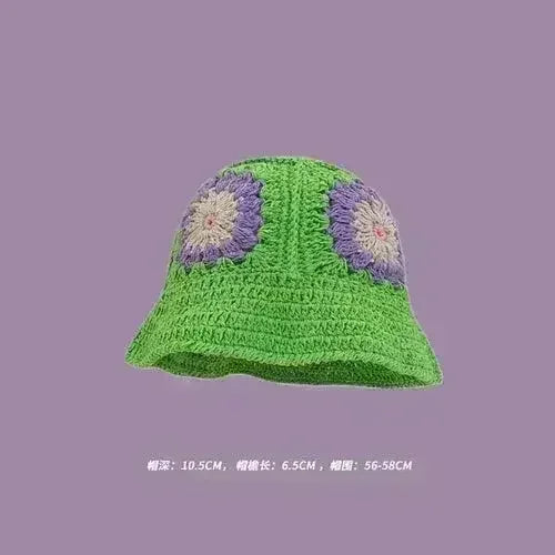 Handmade Knitted Bucket Hat - Cotton Boho Print - All-Season Stretchy Fit