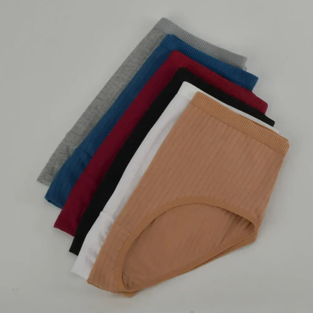 1pc Women's Cotton High Waist Panties – Vertical Stripe Plus Size Underwear Breathable Solid Lingerie Shorts Simple Lady Briefs