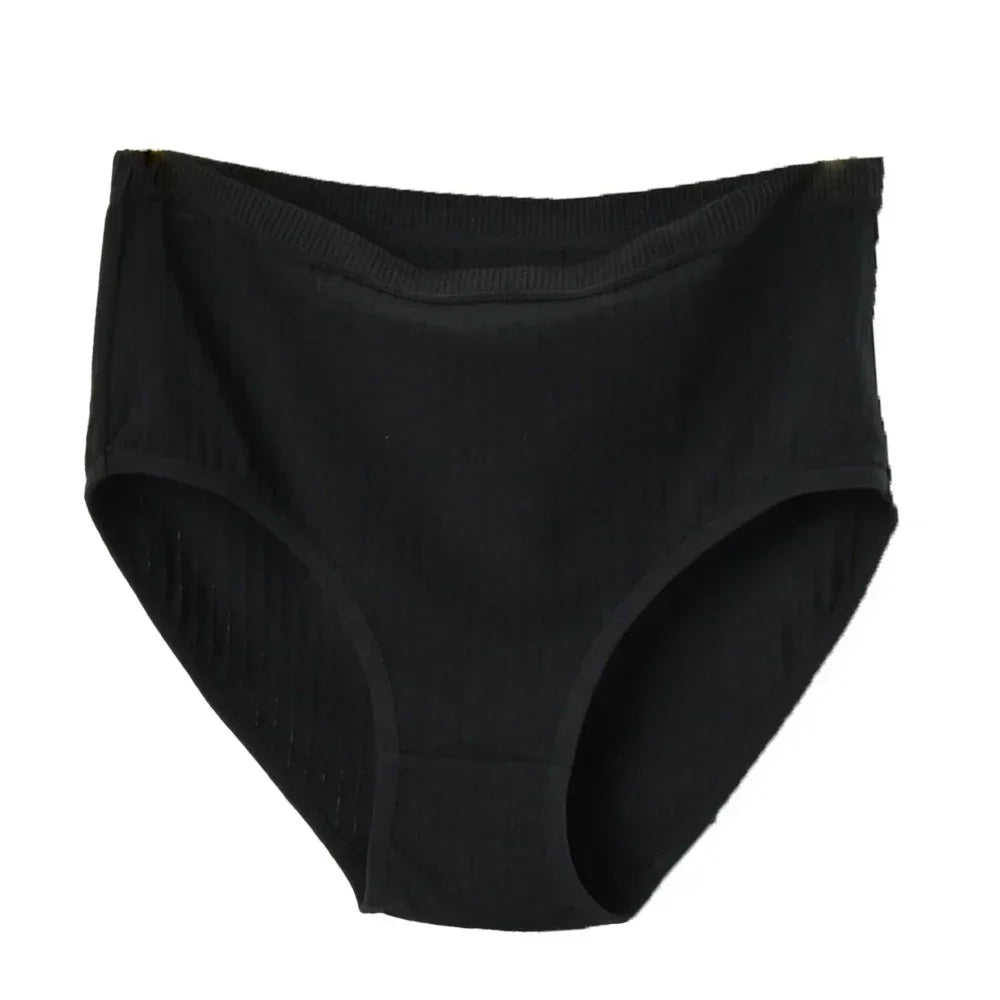 1pc Women's Cotton High Waist Panties – Vertical Stripe Plus Size Underwear Breathable Solid Lingerie Shorts Simple Lady Briefs