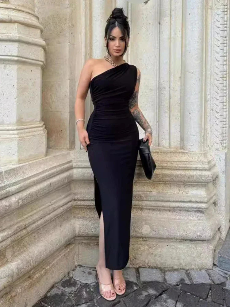 Black Backless Maxi Dress | Sexy Split Sleeveless Party Gown -femstylo