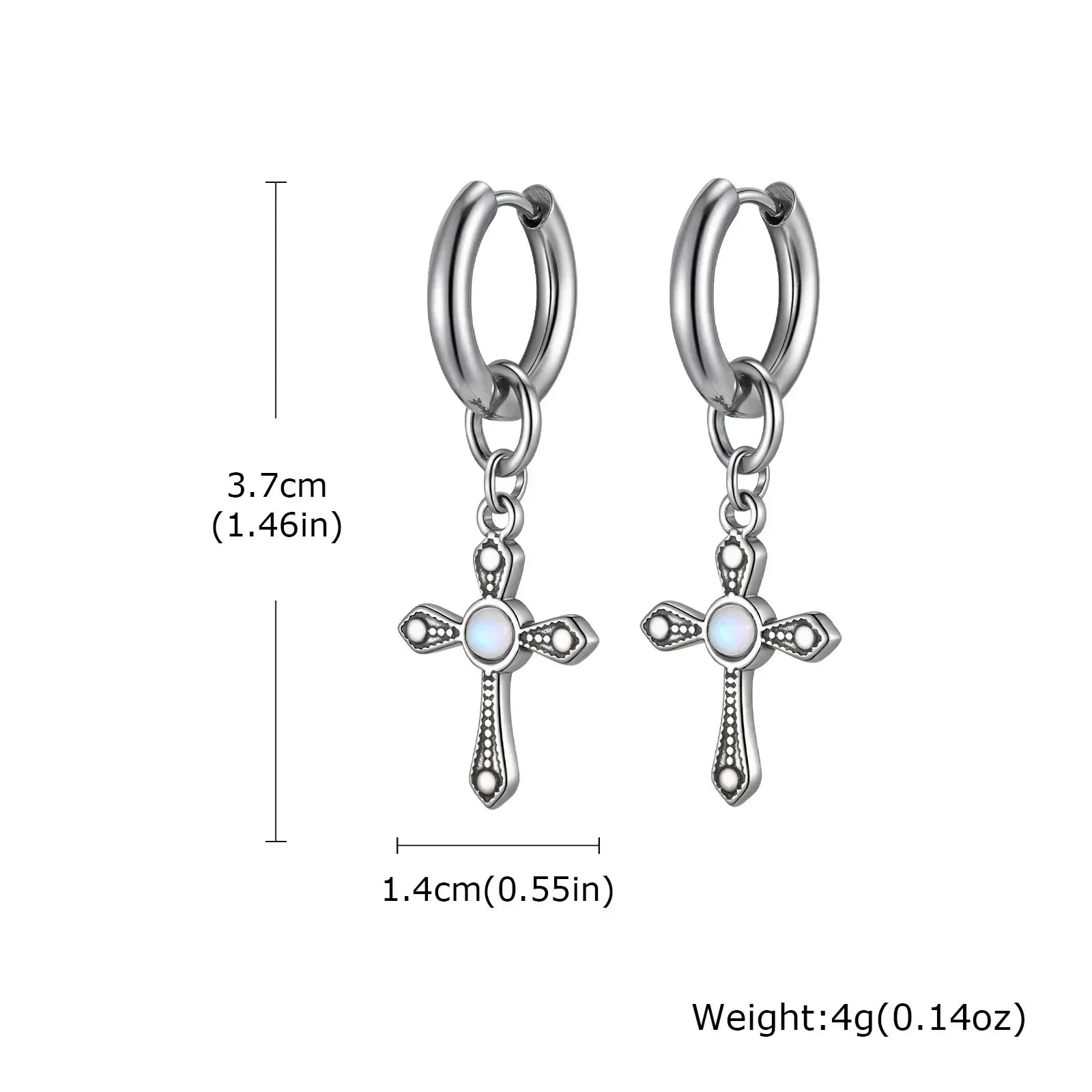 Punk Men's Huggies Earrings,Vintage Long Chain Stainless Steel Ear Drop,Stylish Cross Earring Gift