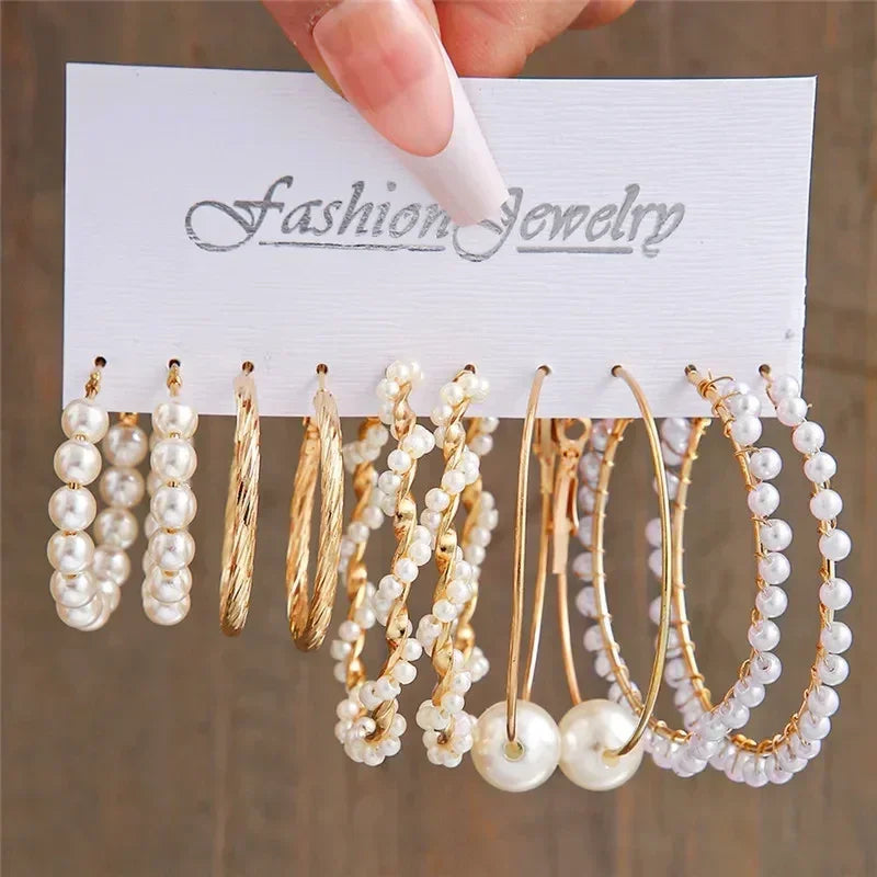 LETAPI Vintage Gold Color Circle Earrings for Women Girls Geometric Twist Dangle Earring Set New Fashion Jewelry Party Gifts