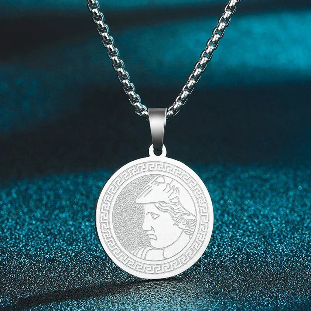 Mens Ancient Greek God Spartan Warrior Pendant Gladiator Necklace Women Mythology Spartan Helmet Charm Neck Chain Amulet Jewelry