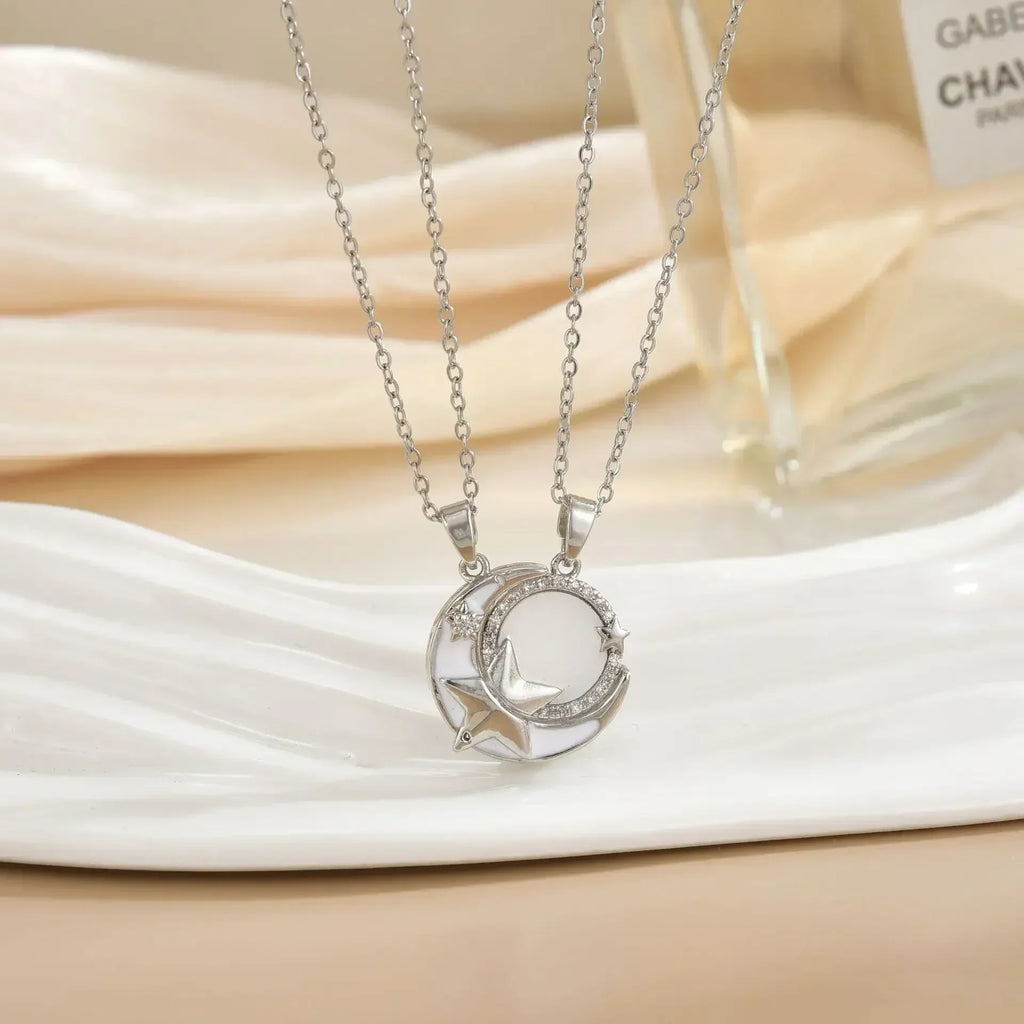 LATS New Stainless Steel Magnetic Sun Moon Couple Necklace Fashion Chain for Men and Women Good Friend Gifts Trend Jewelry