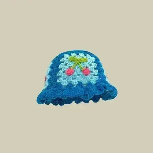 Handmade Knitted Bucket Hat - Cotton Boho Print - All-Season Stretchy Fit