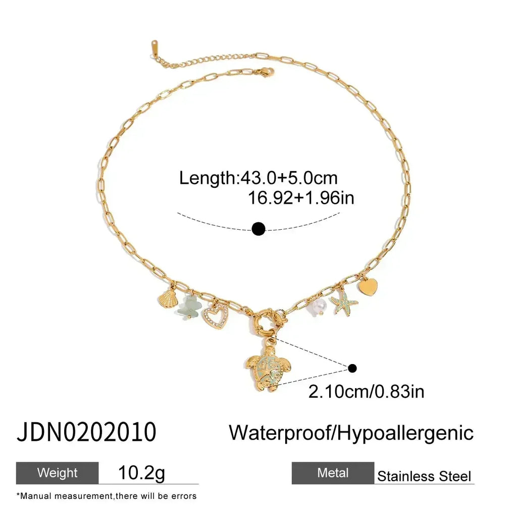 Zora Colorful Summer Holiday Style Conch Pendant Necklace Women's 18K Gold-plated Stainless Steel Multi Charm Fashion Jewelry