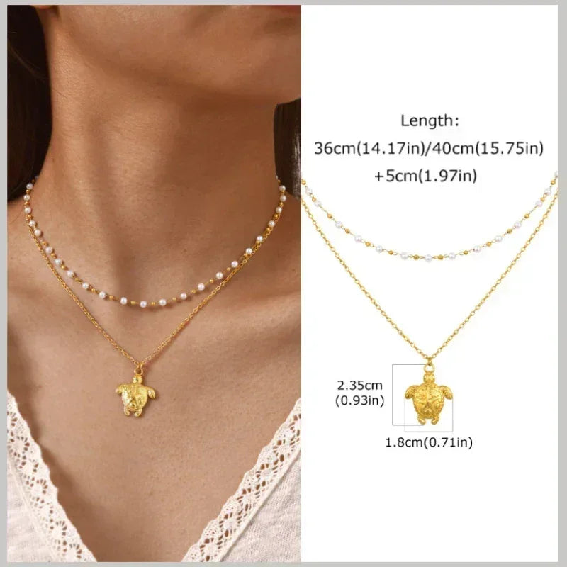 18k Gold Plated Pearl Shell Conch Starfish Summer Beach Necklace, Charms Necklace for Women,Stainless Steel Waterproof Jewelry