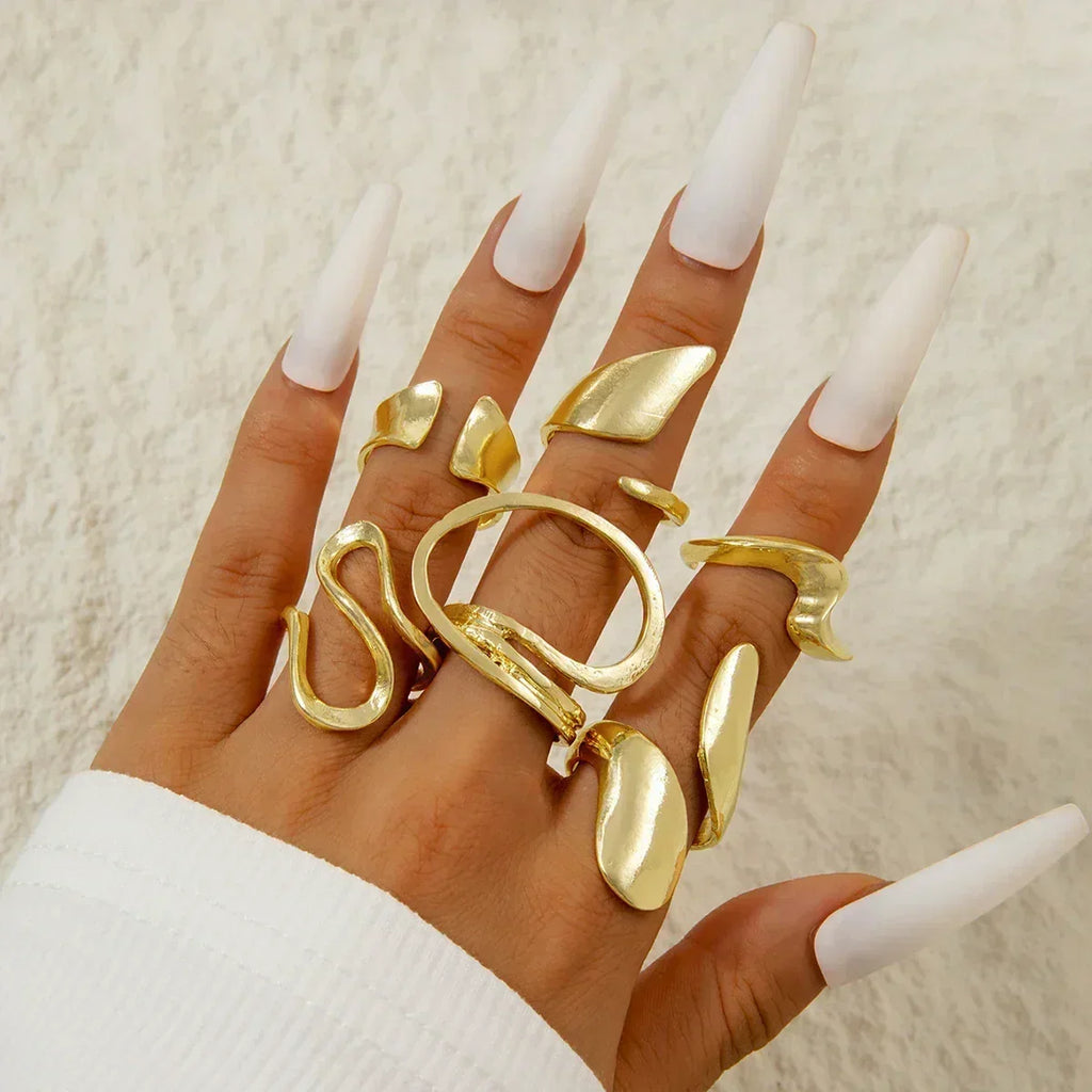 Docona Fashion Elegant Stacking Gold Colour Rings Geometric Design Ring Set Accessories Daily Festival Party Gifts 27910