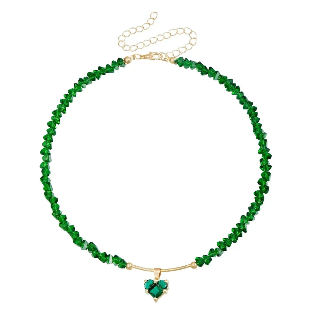 Fashion Heart Beaded Necklace for Women Boho Elegant Irregular Crystal Chain Y2K Choker Exquisite Party Gift Jewelry Accessories