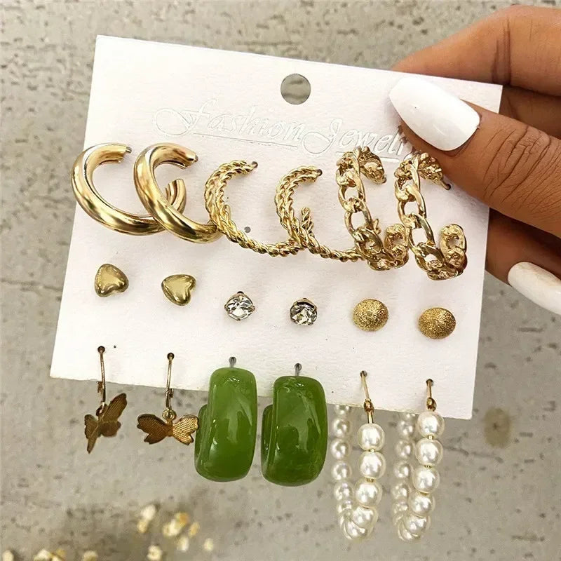 LETAPI Vintage Gold Color Circle Earrings for Women Girls Geometric Twist Dangle Earring Set New Fashion Jewelry Party Gifts