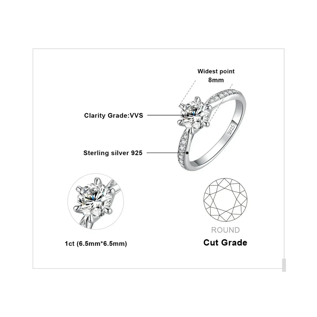 JewelryPalace Moissanite D Color 0.5ct 1ct 1.5ct 2ct 3ct Round S925 Sterling Silver Wedding Engagement Ring for Women