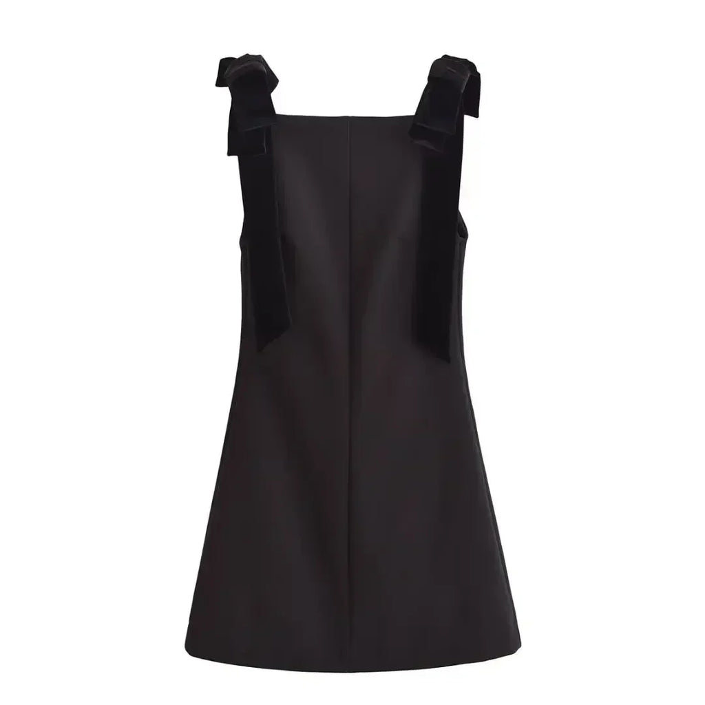 TFMLN Autumn New Women Dress 2024 Slim Chic Sleeveless Dress Bow Casual  Mini Frock Female Fashion Elegant Short Party Dress