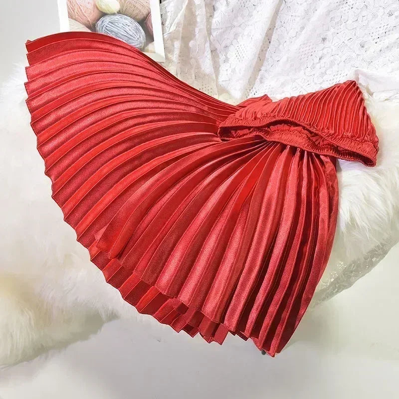 Classic Golden Velvet Pleated Skirt High Waist Retro Style Fashion Office Lady Pleated Long Skirt Winter Velvet Skirt 90cm Long