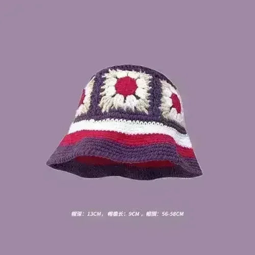 Handmade Knitted Bucket Hat - Cotton Boho Print - All-Season Stretchy Fit
