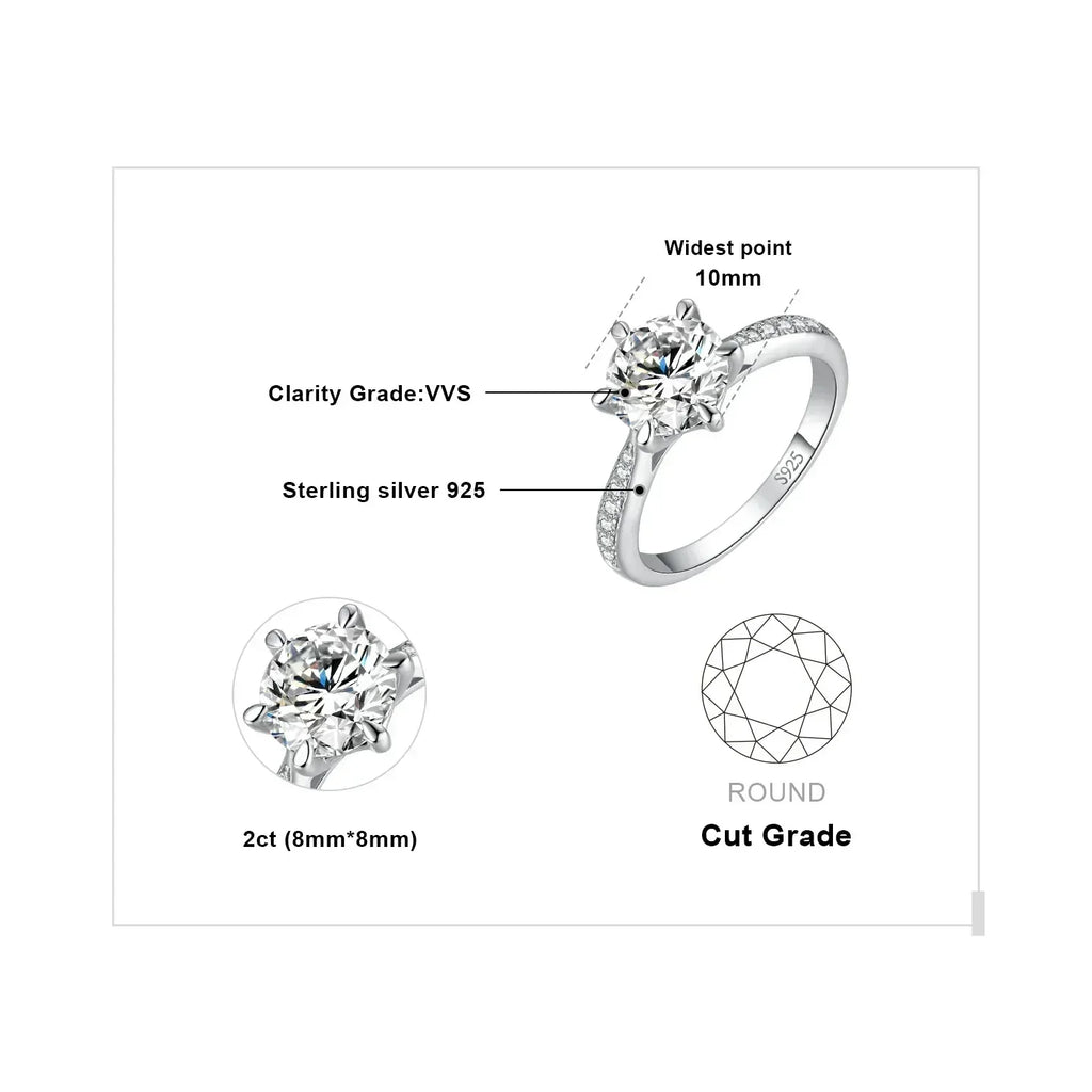 JewelryPalace Moissanite D Color 0.5ct 1ct 1.5ct 2ct 3ct Round S925 Sterling Silver Wedding Engagement Ring for Women