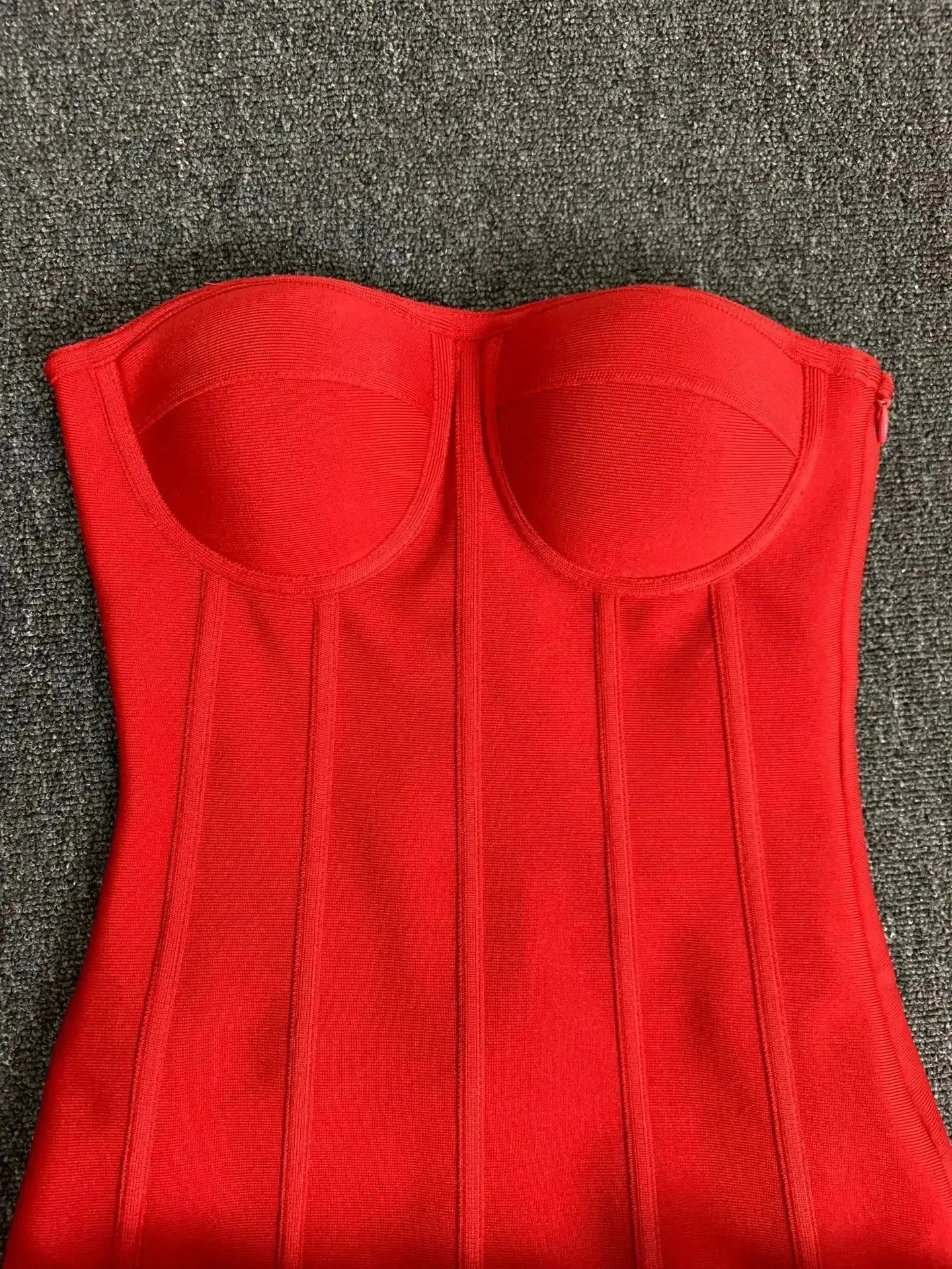 Real Photos Women New Bandage Dress Strapless Laced Up Back Flowers Hem Bodycon Mini Celebrity Evening Party Birthday Dresses