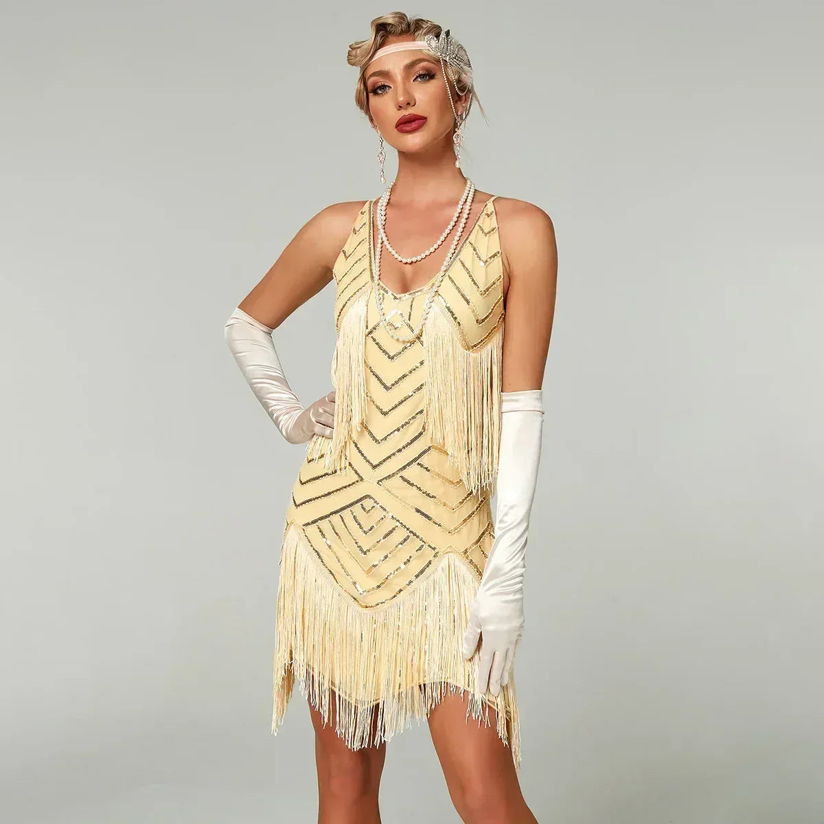 1920s Flapper Dress - Sequin Beaded Gatsby Fringe Mini - Plus Size