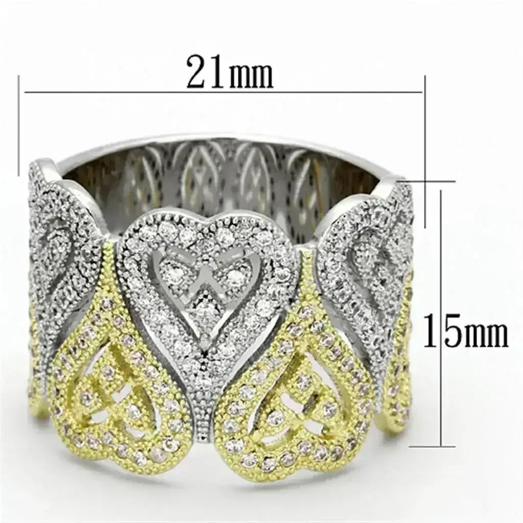 TS126 Gold & Rhodium Sterling Silver Ring – AAA Champagne CZ