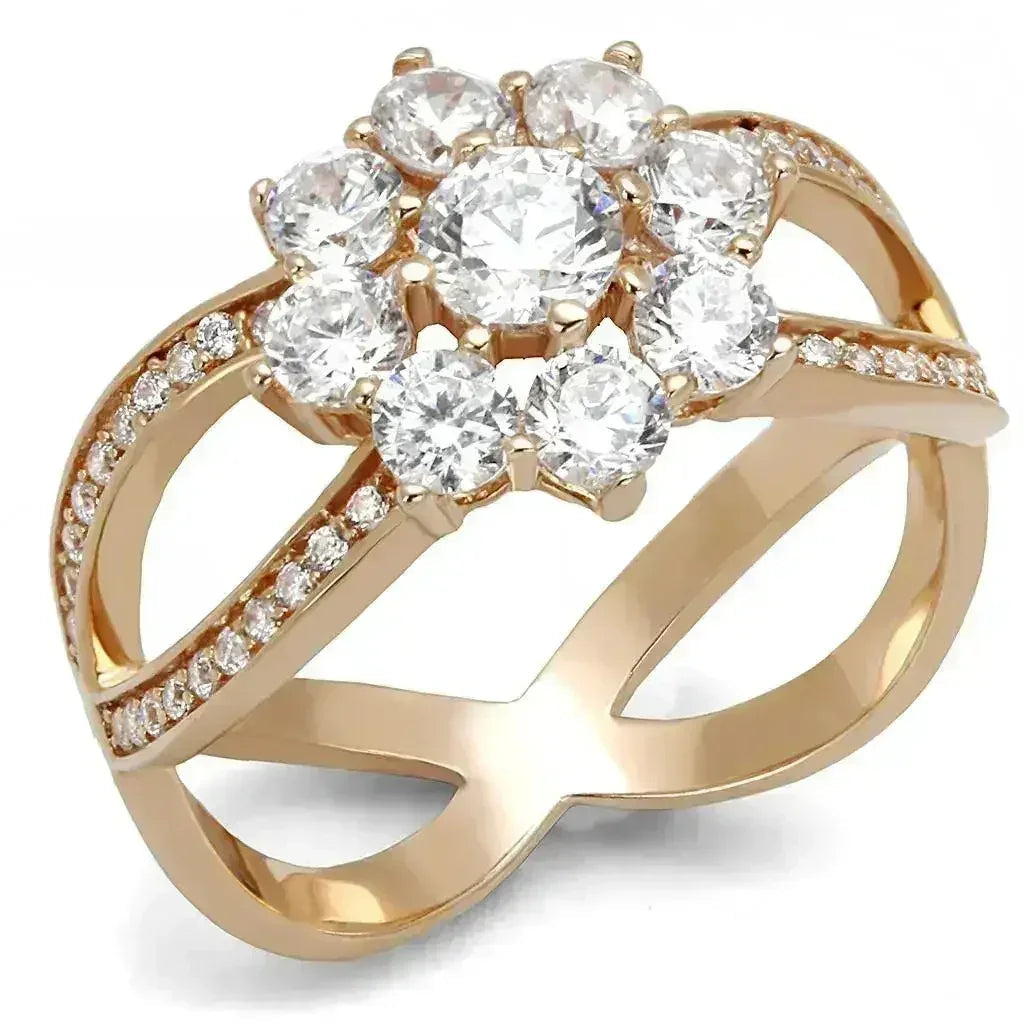 TS586 Rose Gold Sterling Silver Ring – AAA Clear CZ Solitaire