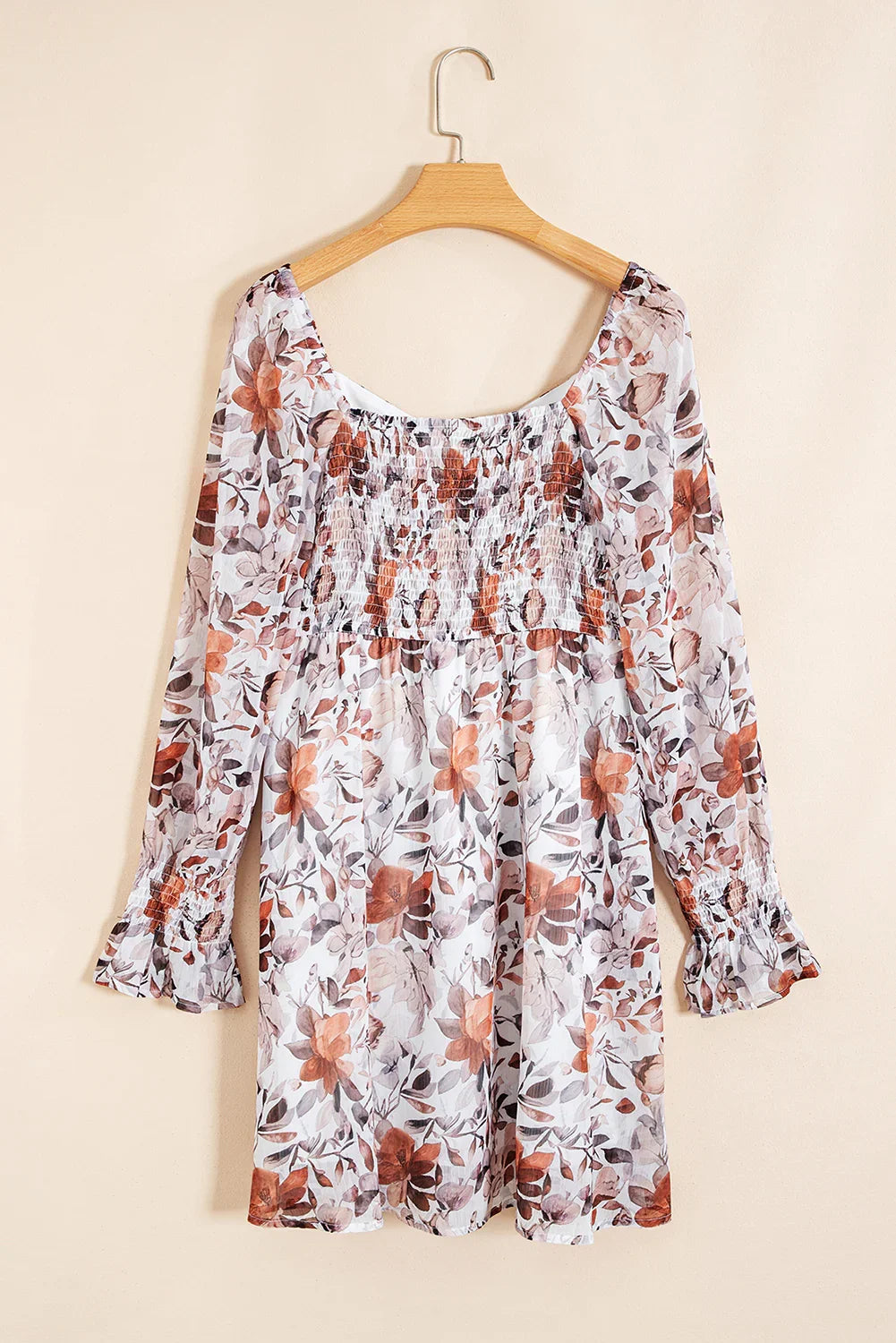 White Floral Print Sweetheart Neck High Waist Mini Dress
