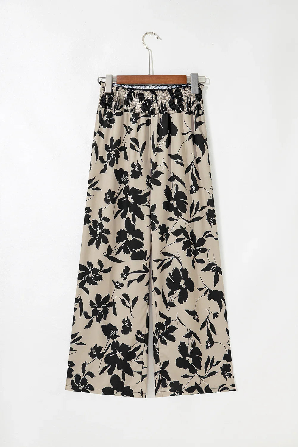 Blue Floral Smocked Frill Waist Wide Leg Pants