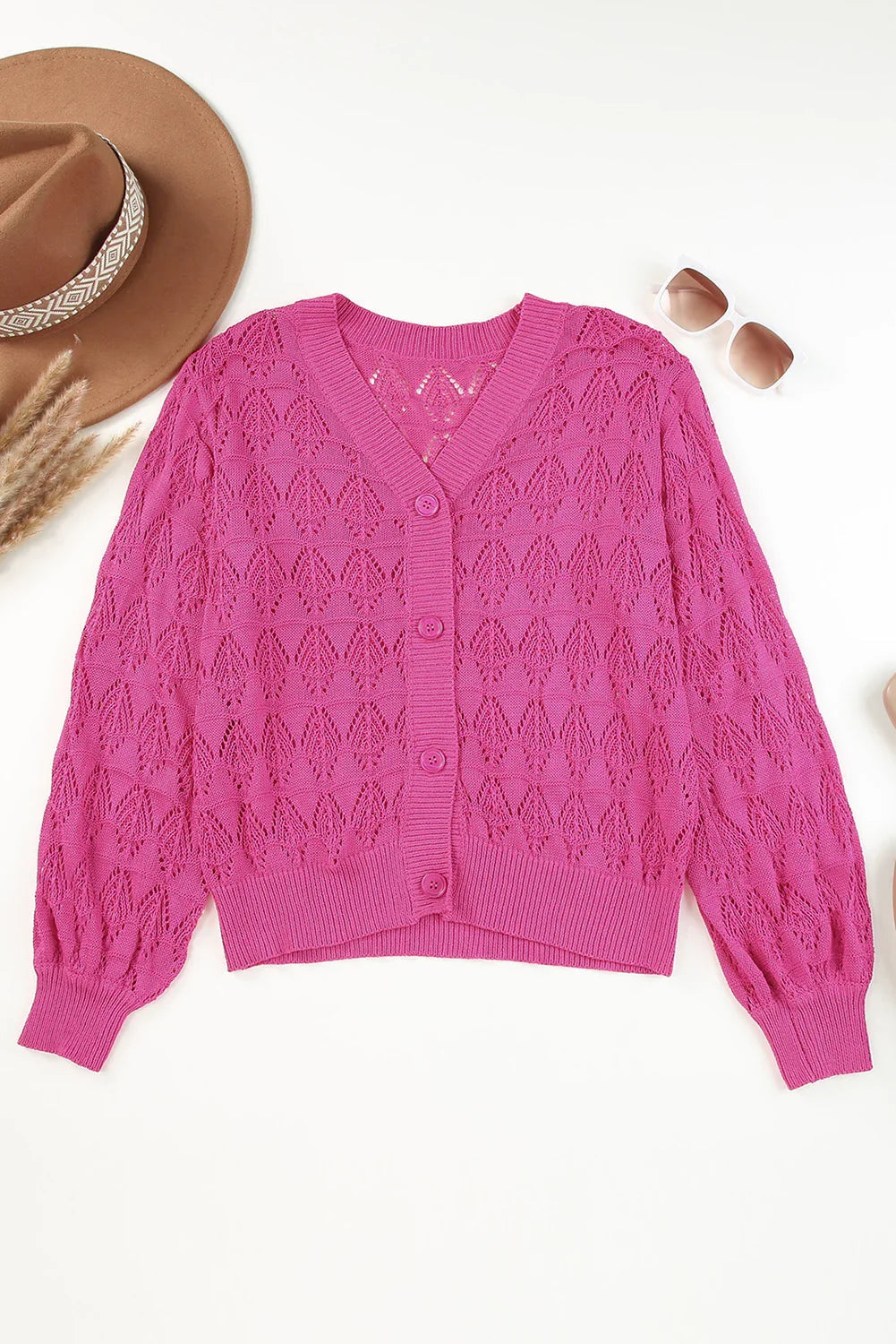 Green Lightweight Buttoned Front Crochet Cardigan