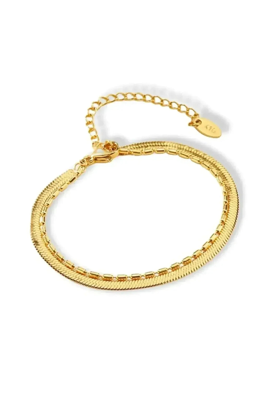 18K Gold Double Chain Bracelet - Flat & Link Style Adjustable Bangle | Femstylo