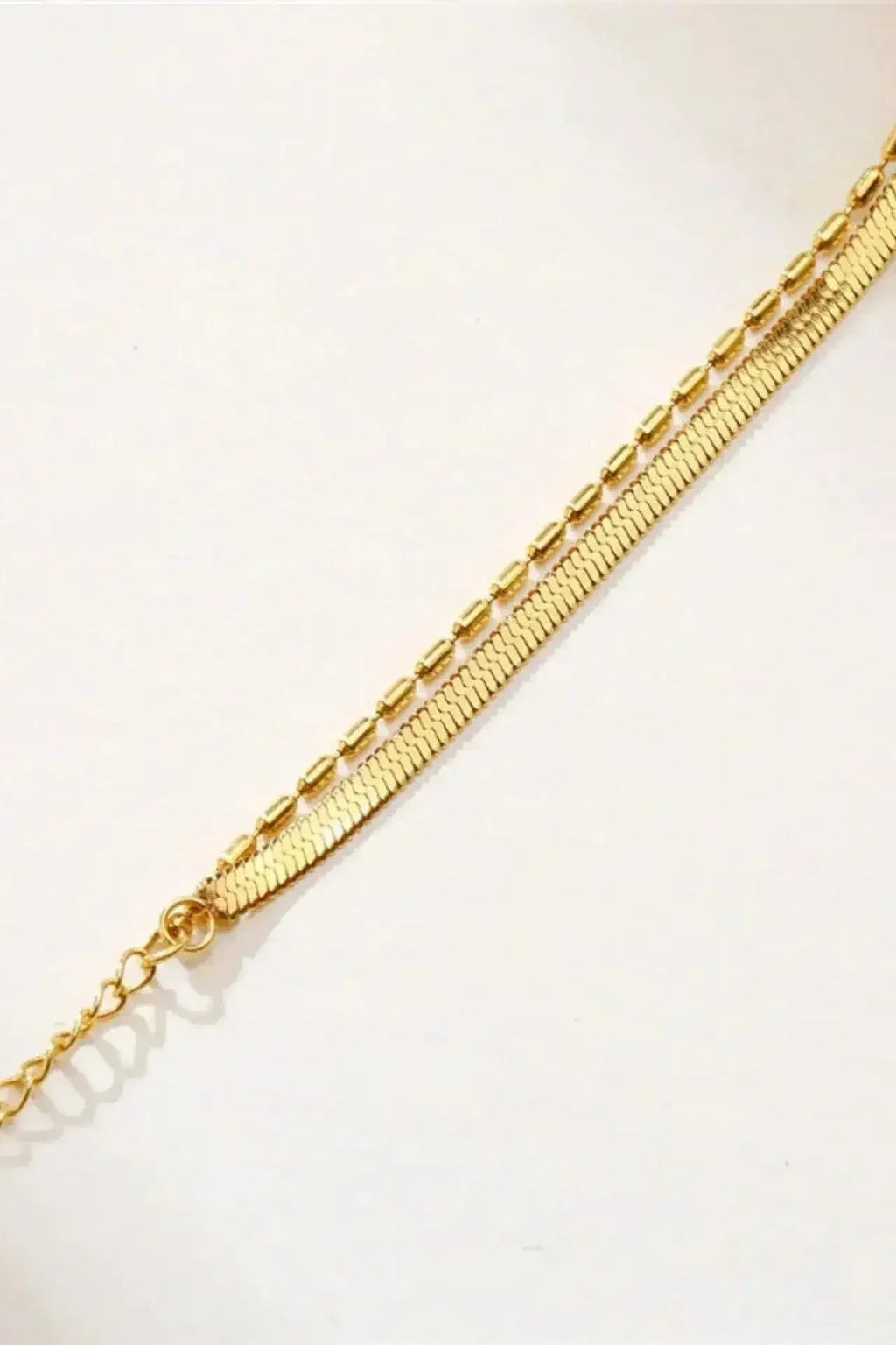 18K Gold Double Chain Bracelet - Flat & Link Style Adjustable Bangle | Femstylo